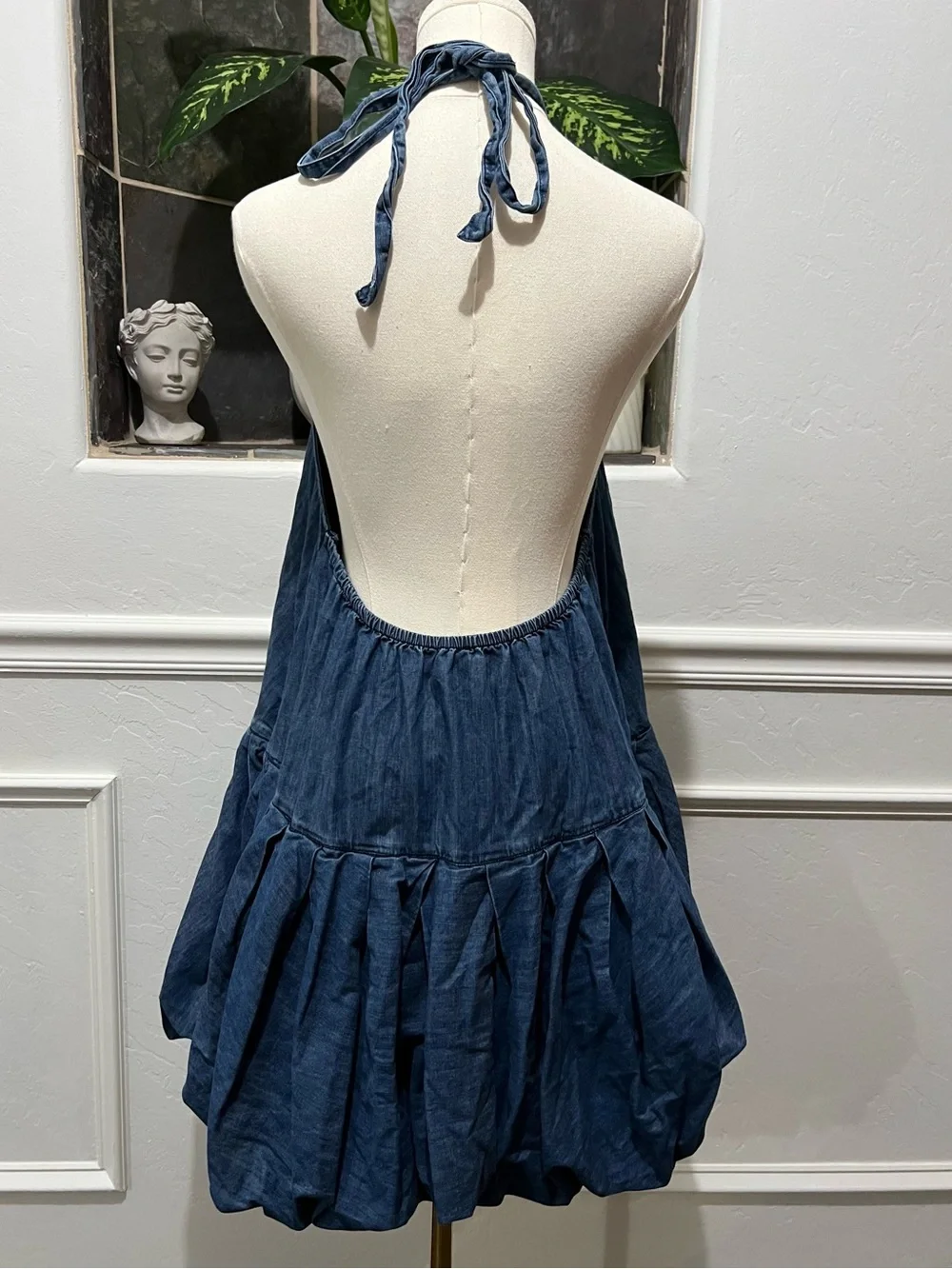 Free People Bubble Hem Mini Denim Dress Size Small